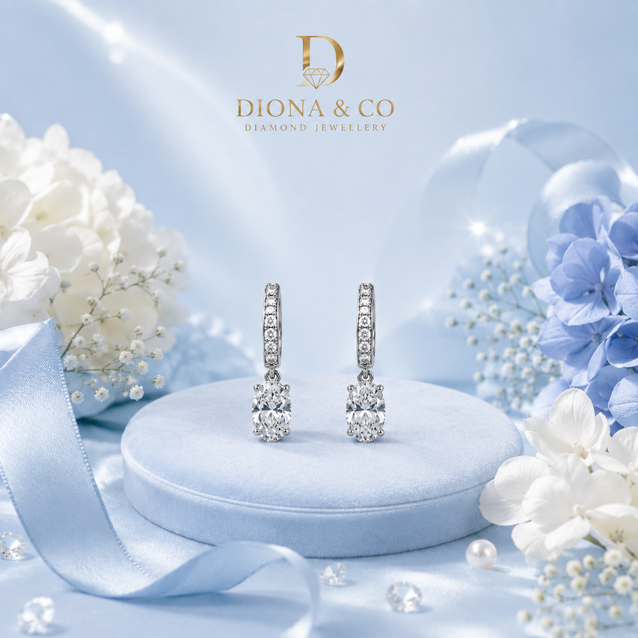 Oval Cut Anting Berlian Wanita (DC066)