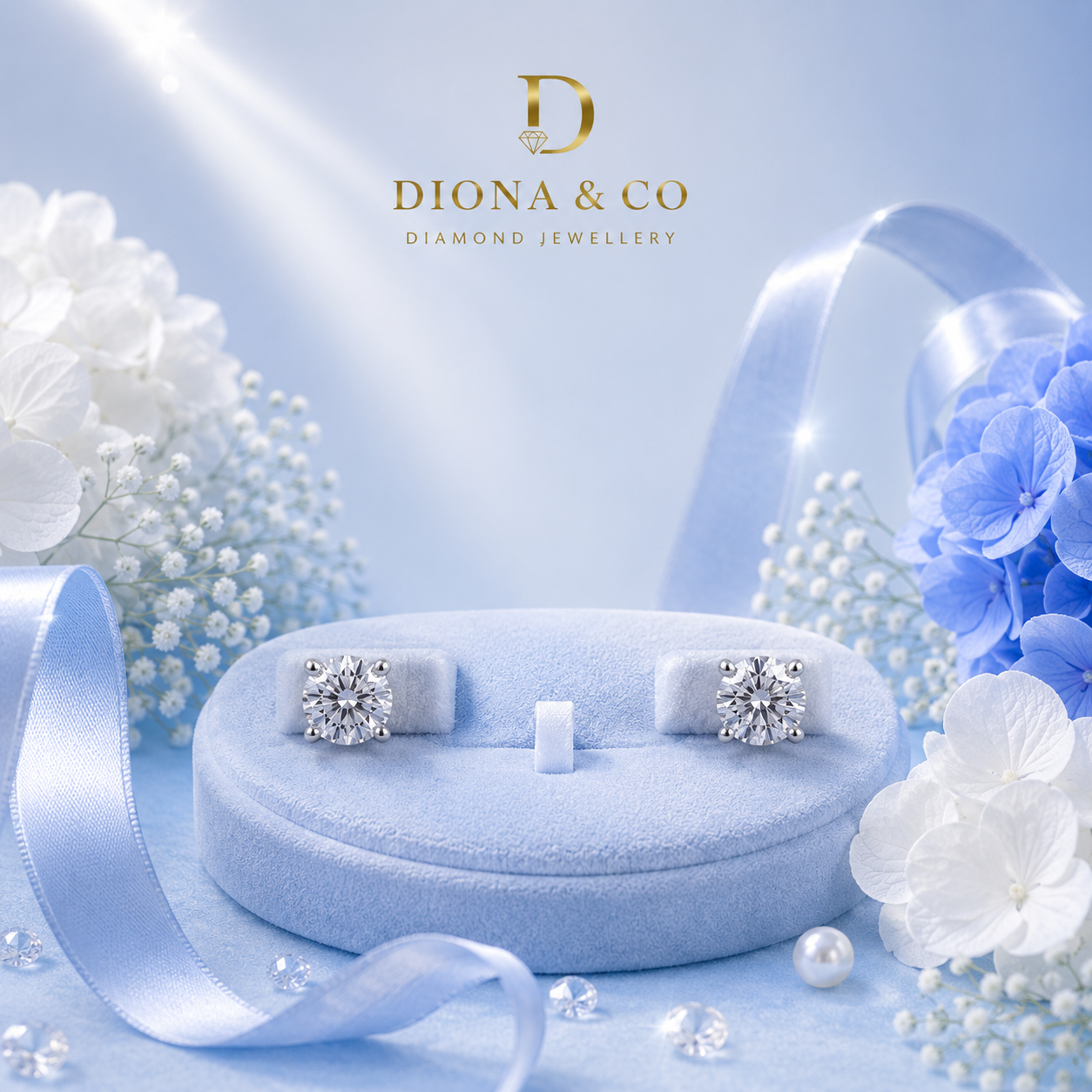 Round Cut Anting Berlian Wanita (DC071)