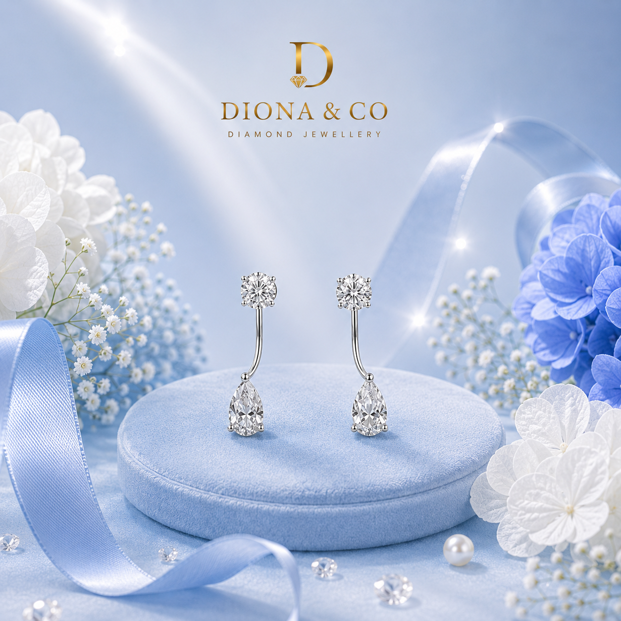 Round & Pear Cut Anting Berlian Wanita (DC070)