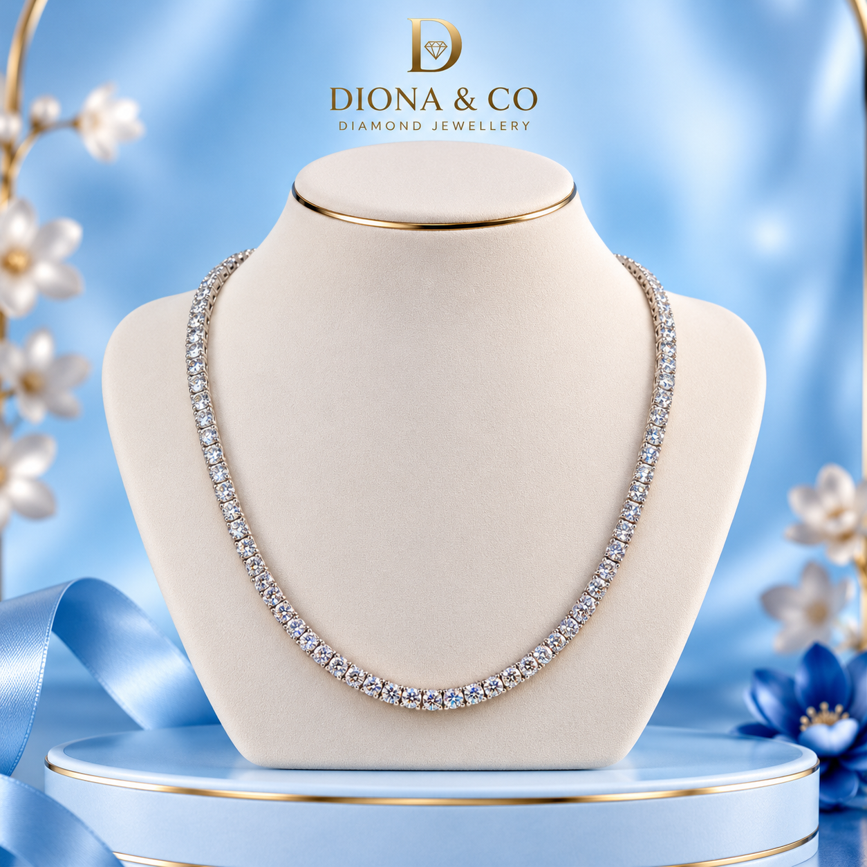 Round Cut 0,10 Ct Kalung Berlian Tennis Wanita (DC079)