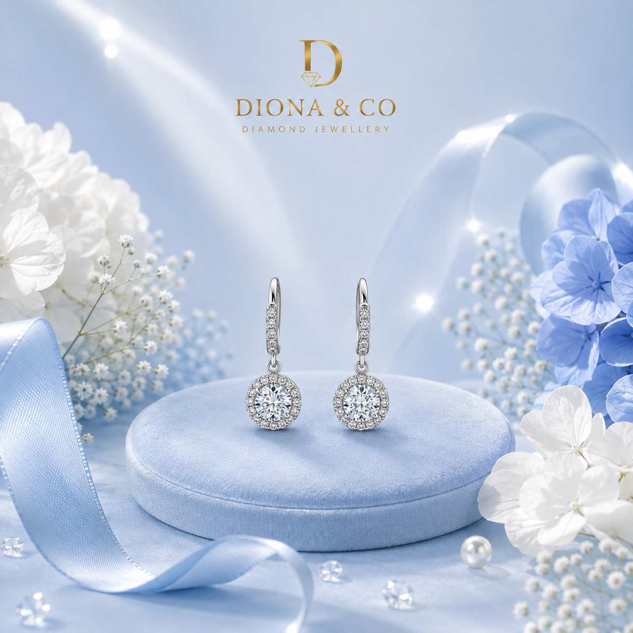 Round Cut Anting Berlian Wanita (DC068)