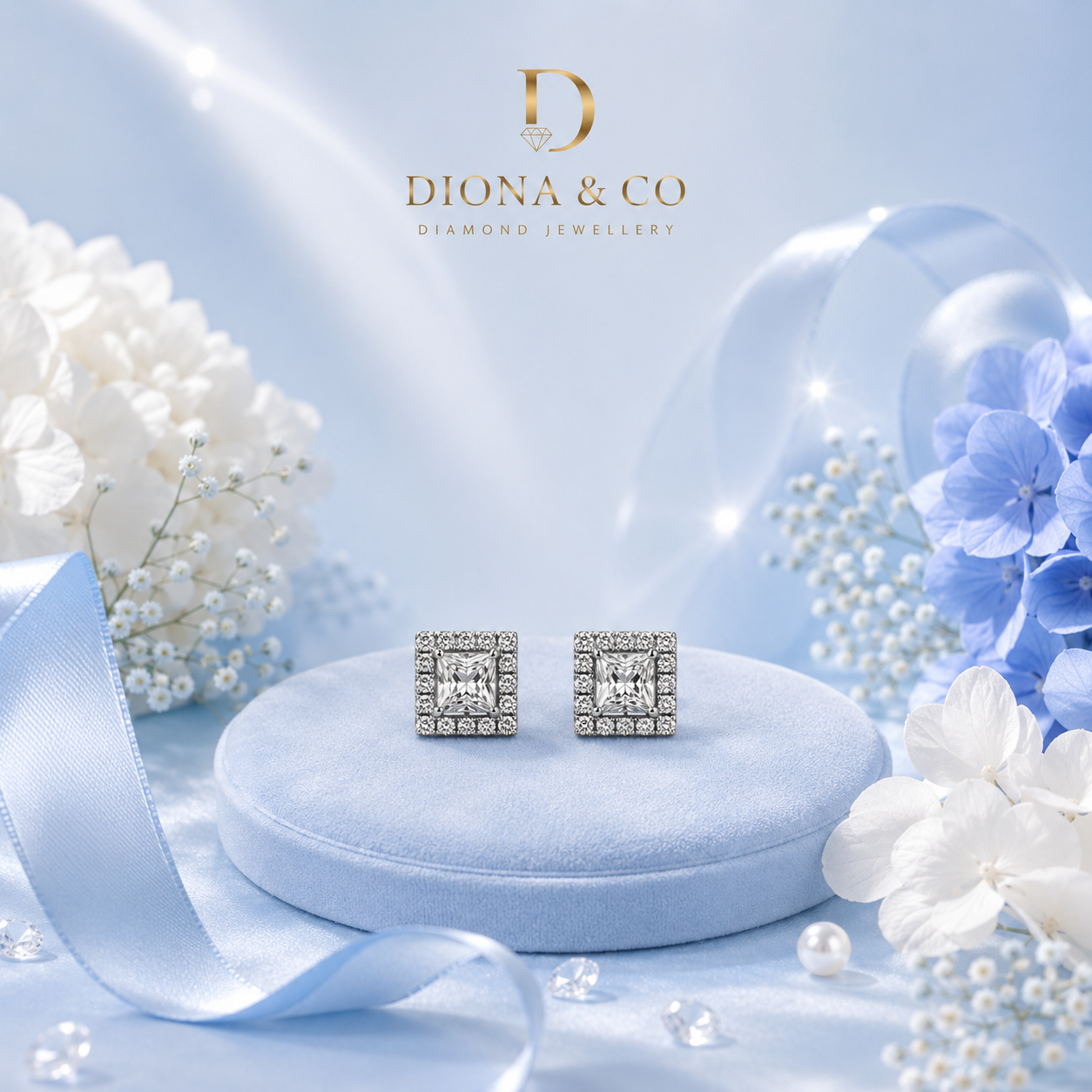 Princess Cut Anting Berlian Wanita (DC067)