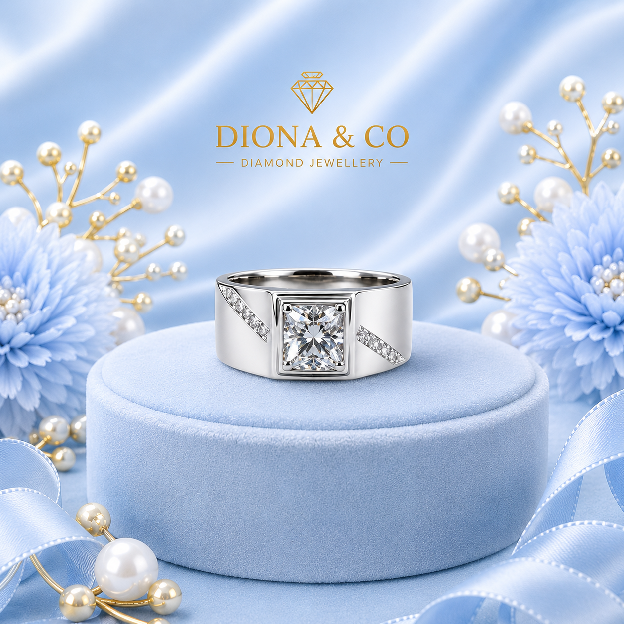 Round Cut Cincin Berlian Pria (DC063)