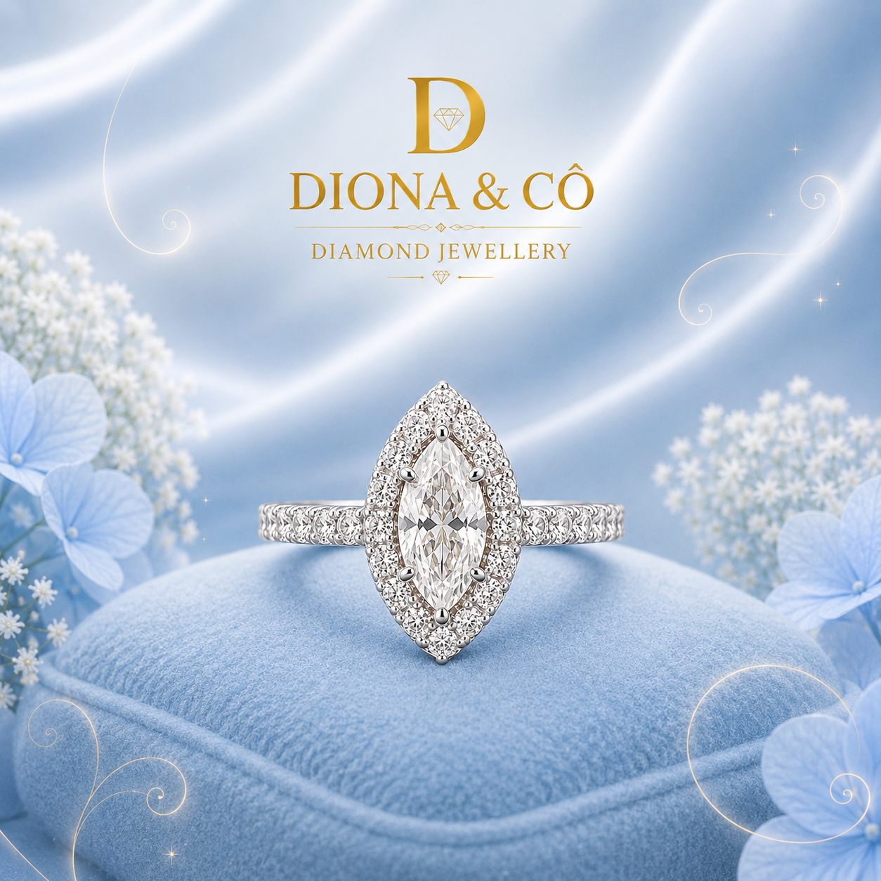 Marquise Cut Halo Diamond Ring (DC039)