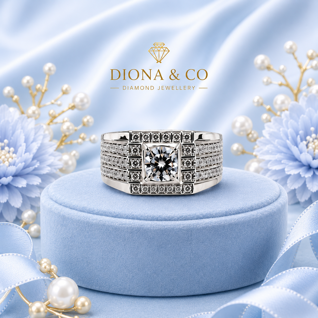 Round Cut Cincin Berlian Pria (DC061)