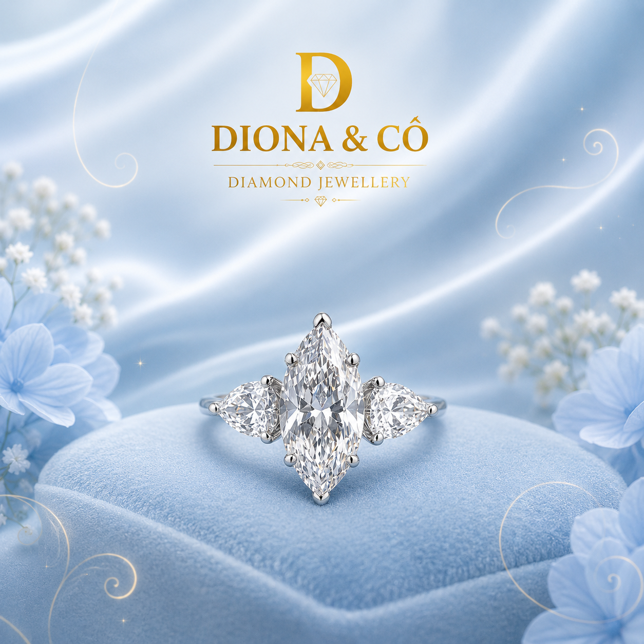 Marquise Cut Three Stone Diamond Ring (DC028)
