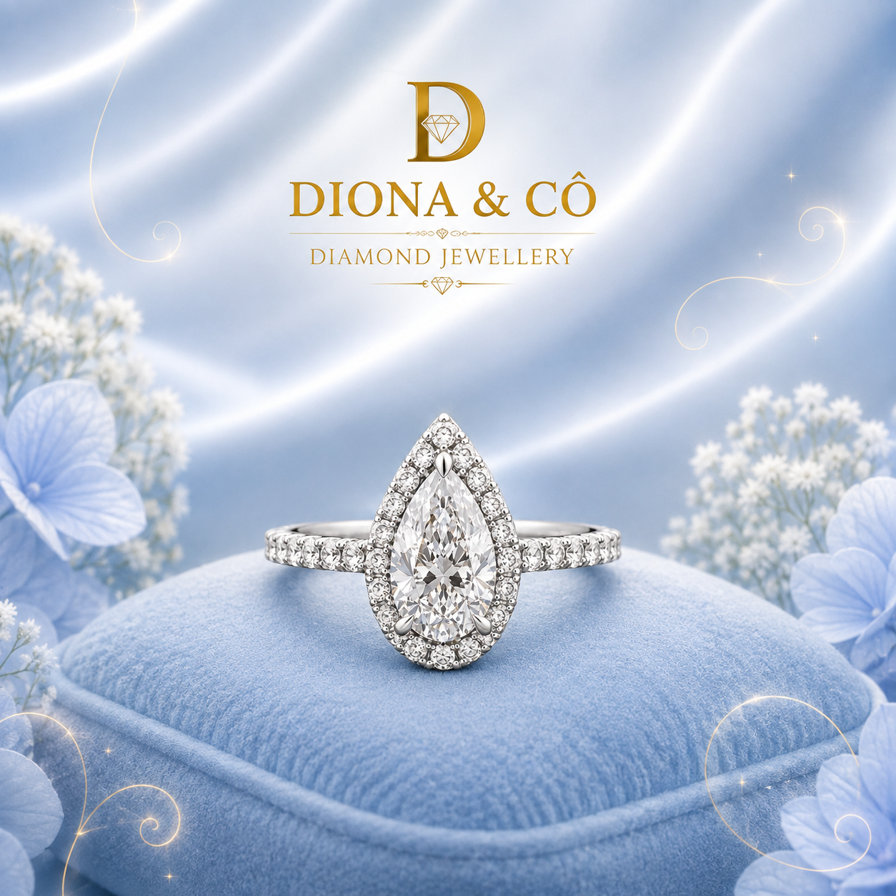 Pear Cut Halo Diamond Ring (DC040)