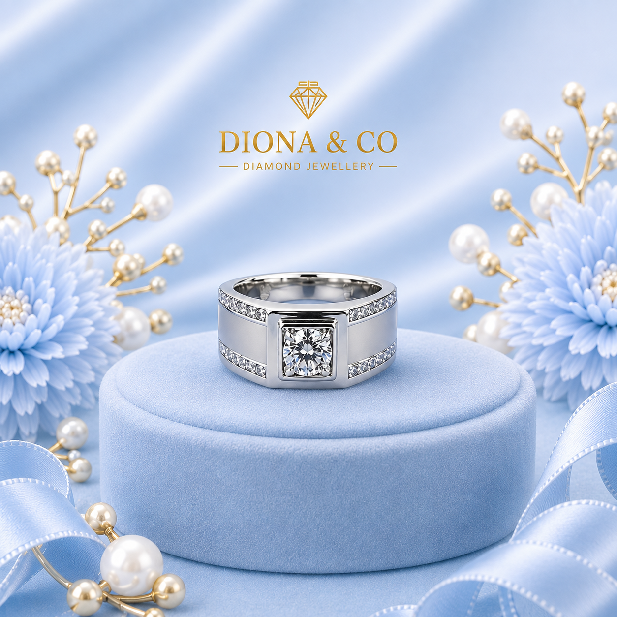Round Cut Cincin Berlian Pria (DC064)